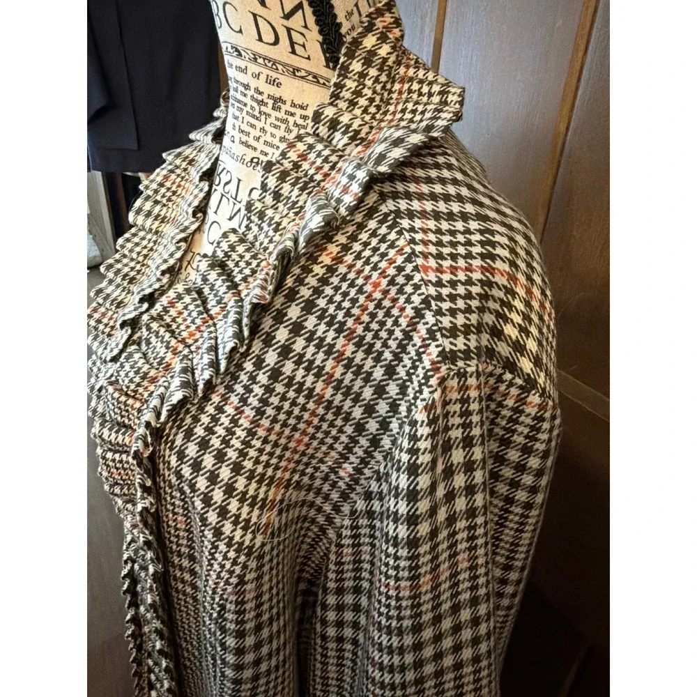 The Fashion Gallery Houndstooth Ruffle Trim Open Front Coat XL Plaid - Picture 2 of 11